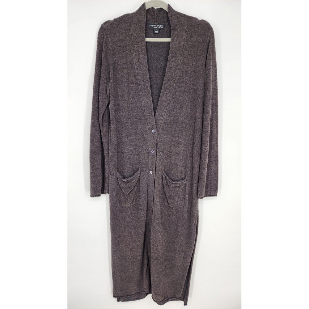 Barefoot Dreams Long Duster Cardigan Sweater M Taupe Gray Cozychic Ultra Lite